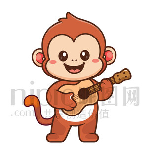 可爱卡通弹吉他的猴子
