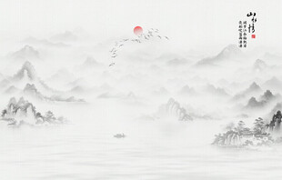 禅意水墨山水画