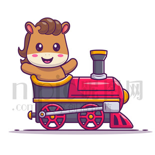 可爱卡通坐火车的马