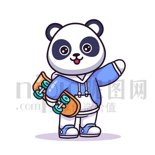 可爱卡通玩滑板的大熊猫