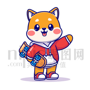 可爱卡通玩滑板的小狗