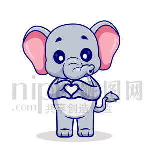 可爱卡通爱心比心的大象