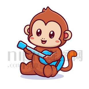可爱卡通弹吉他的猴子