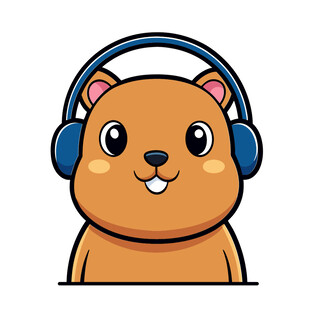 动物可爱戴耳机水豚