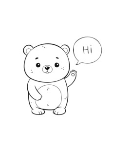 动物约线手绘线条打招呼小熊