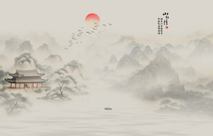 新中式山水情水墨国画背景墙