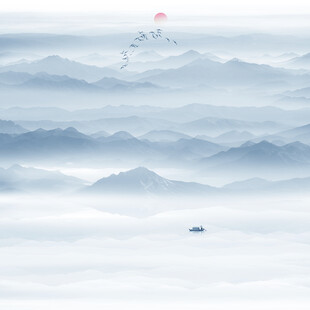 远山近水水墨风景画