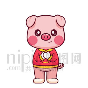 可爱卡通抱拳恭喜发财的猪