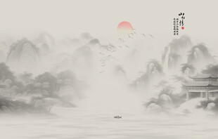 新中式壁画山水画电视背景墙