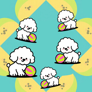 比熊狗布料底纹卡通多彩图案图片