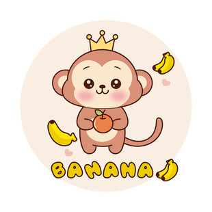 戴皇冠小猴抱果与香蕉