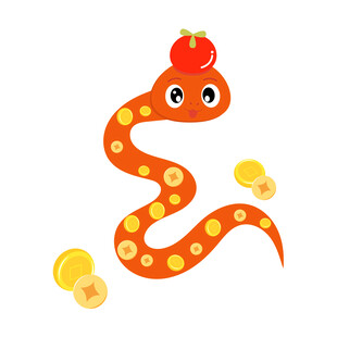 卡通橙蛇与蔬果