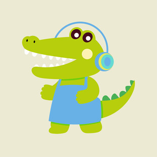 戴耳机的可爱小鳄鱼