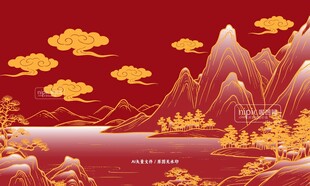 金色古风祥云高山流水