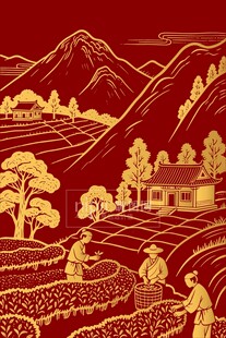 茶园摘茶古风元素背景