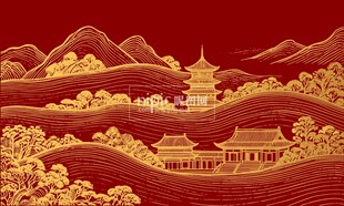 线描古风建筑背景