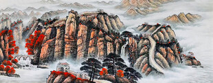 江山如画客厅办公室背景墙