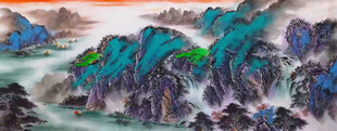 水墨客厅背景墙山水画