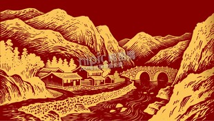 古风小桥流水山水画背景