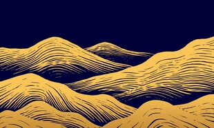 金色山峦山丘山水画