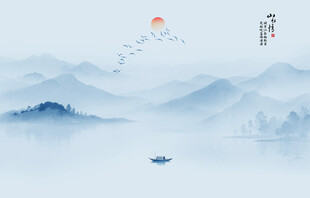新中式水墨山水情背景墙
