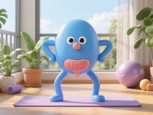 蓝色前列腺玩偶做瑜伽 
