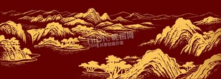 金色山峦壮丽山水画