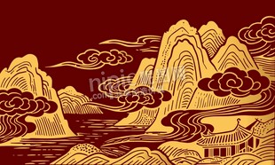 中式山水金纹祥云图案