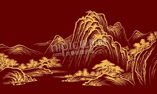 中式线描山水装饰画