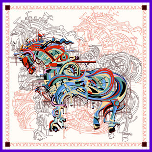 彩色线条勾勒的奇幻骏马