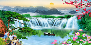 流水生财山水画