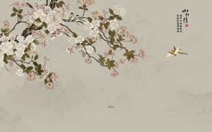 新中式花开富贵花鸟画背景墙