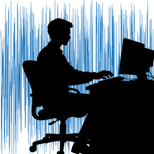 办公男子剪影与线条背景