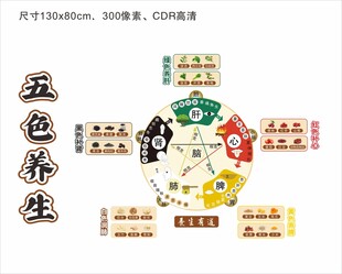 中医五色养生文化墙展板