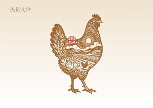 手绘鸡插画版画