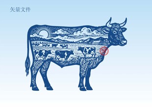 手绘牛插画版画