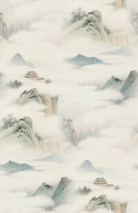 水墨云雾中的连绵山峦