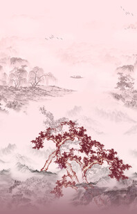 水墨风红叶山水图景