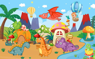 卡通恐龙儿童房背景图片