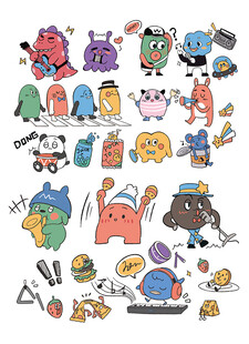 可爱卡通怪物元素集合