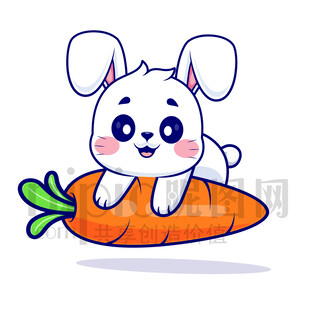 趴着胡萝卜上的可爱小兔