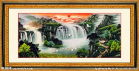 依山傍水风水画