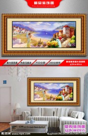 海边风景油画 钻石画十字绣模板