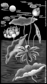 荷花浮雕灰度精雕图