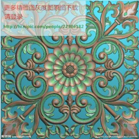 方形洋花精雕图
