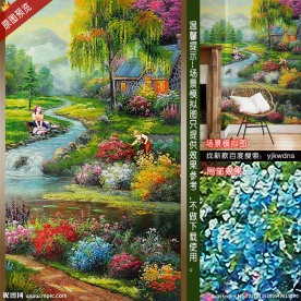 唯美花园风景油画