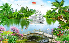 一帆风顺金桥富路装饰画