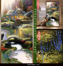 花园水景玄关壁画