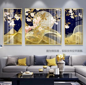 豪华新中式花鸟线条轻奢三联画