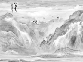 山水情灰色背景通道不分色不分层